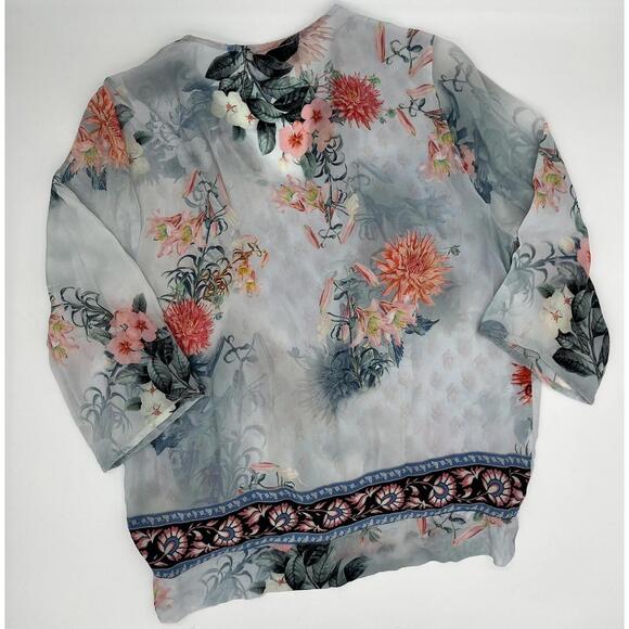 Feathers By Tolani Blouse Womens Small Floral Faux Wrap Lightweight Top - Picture 2 of 5